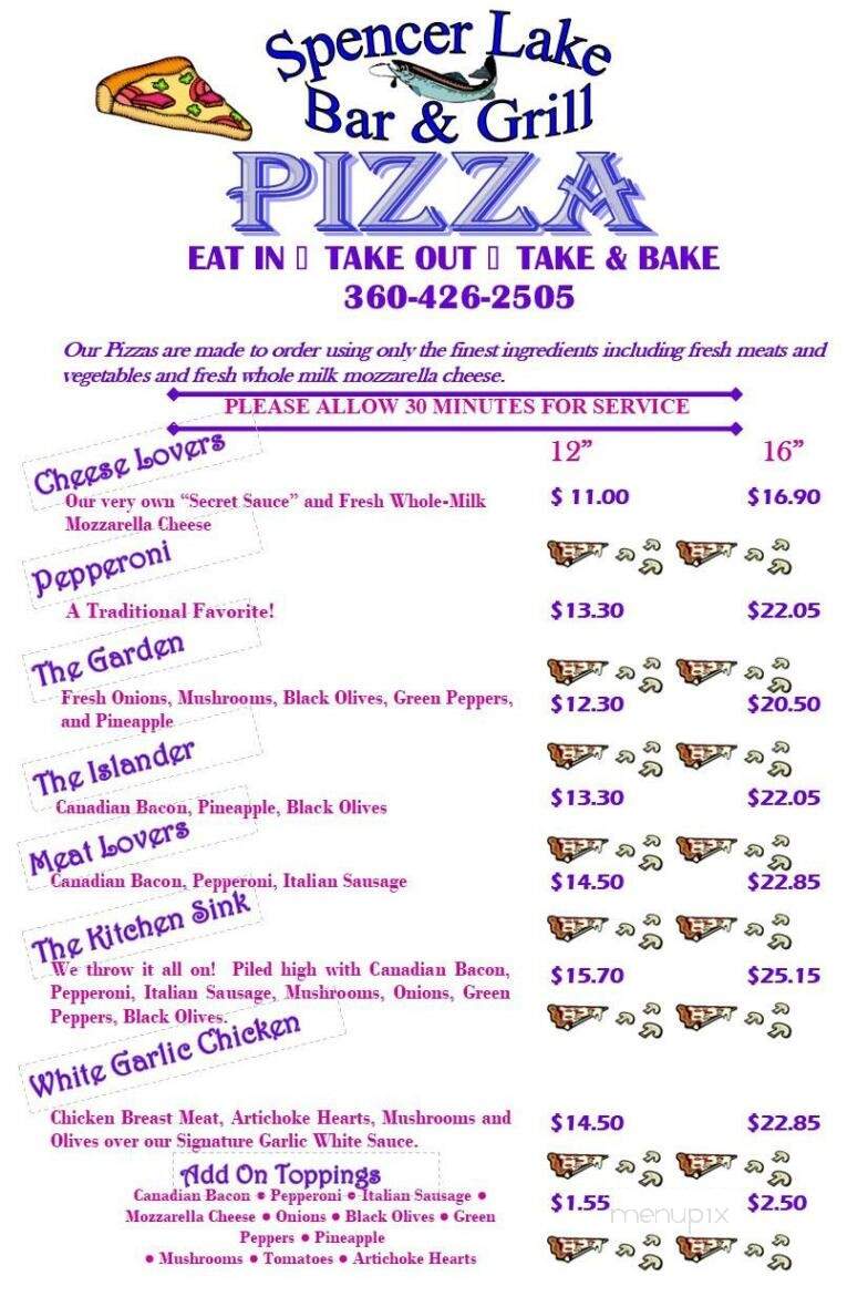 Spencer Lake Bar & Grill - Shelton, WA menu_pic