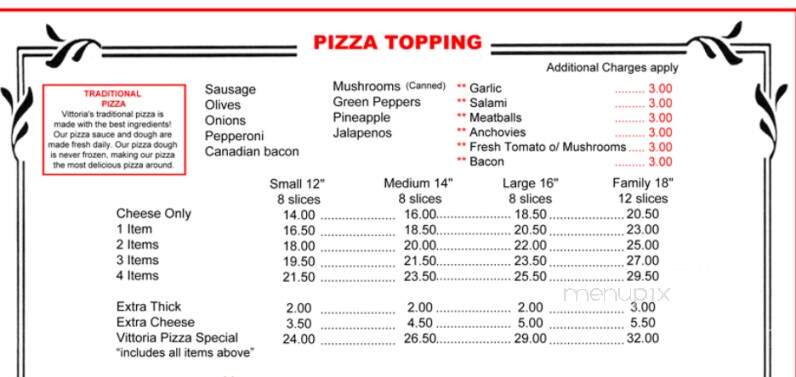 Vittoria Pizza - Alhambra, CA menu_pic
