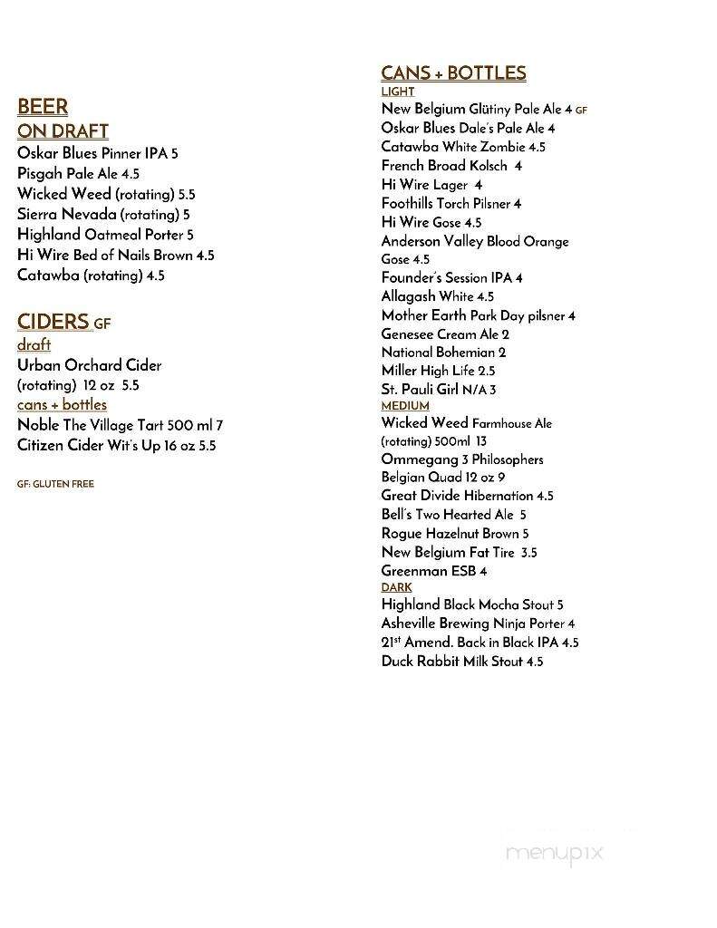 Copper Crown - Asheville, NC menu_pic