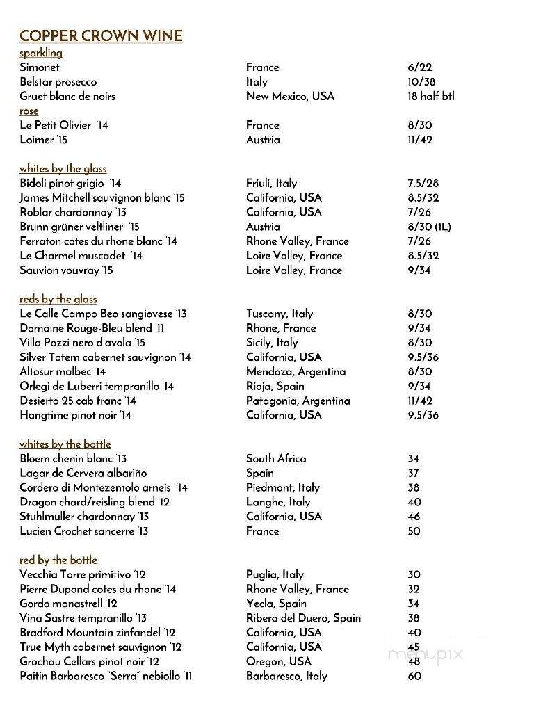 Copper Crown - Asheville, NC menu_pic