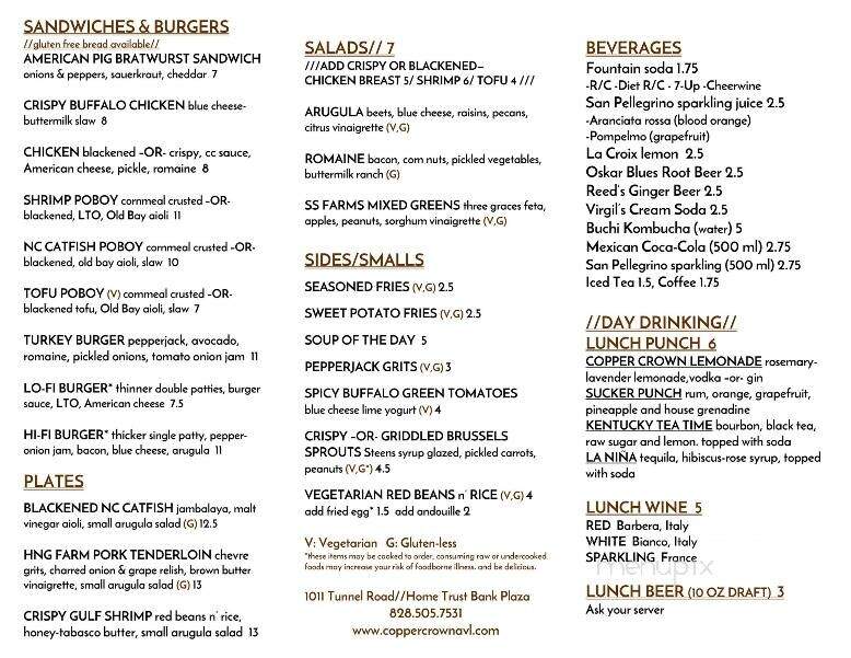 Copper Crown - Asheville, NC menu_pic