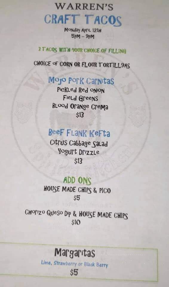 Warren's Spirited Kitchen - Burton, OH menu_pic