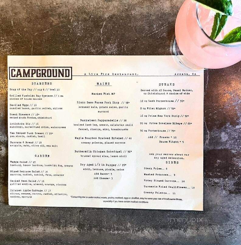 Campground - Arcata, CA menu_pic