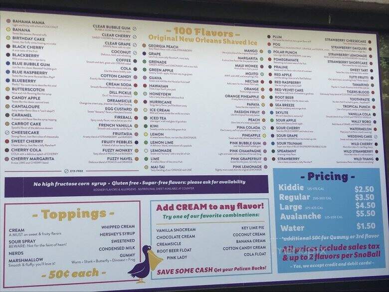 Pelican's Snoballs - Asheville, NC menu_pic