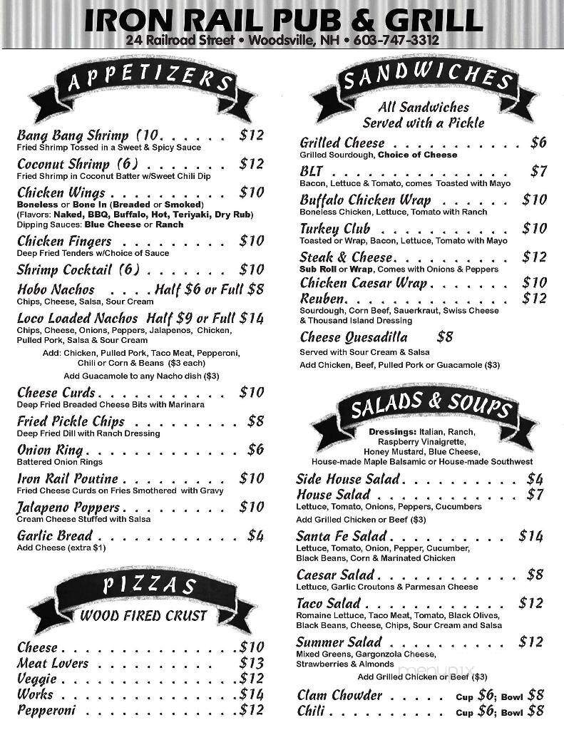 Iron Rail Pub & Grill - Woodsville, NH menu_pic