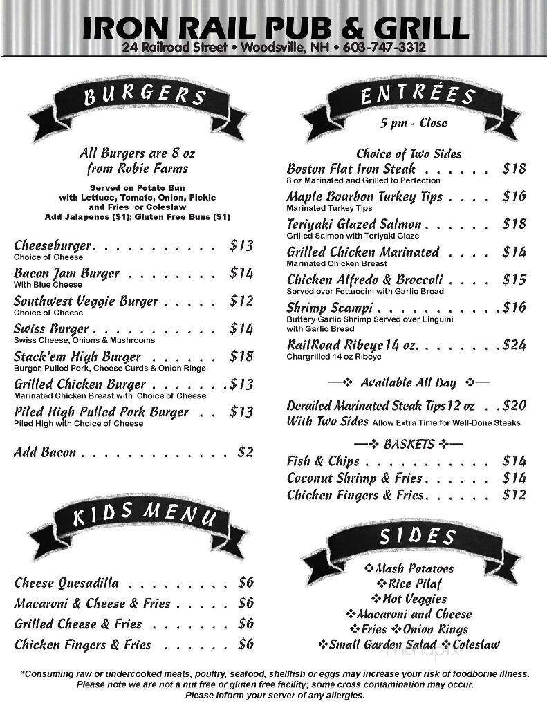Iron Rail Pub & Grill - Woodsville, NH menu_pic
