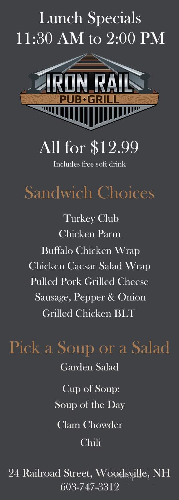 Iron Rail Pub & Grill - Woodsville, NH menu_pic