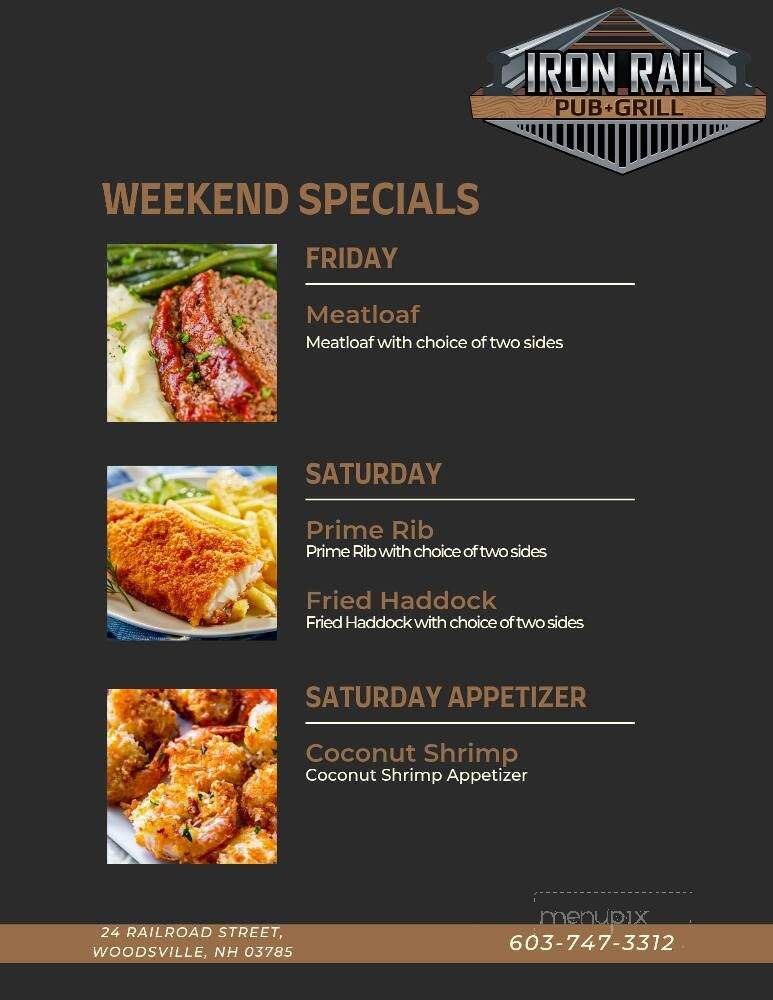Iron Rail Pub & Grill - Woodsville, NH menu_pic