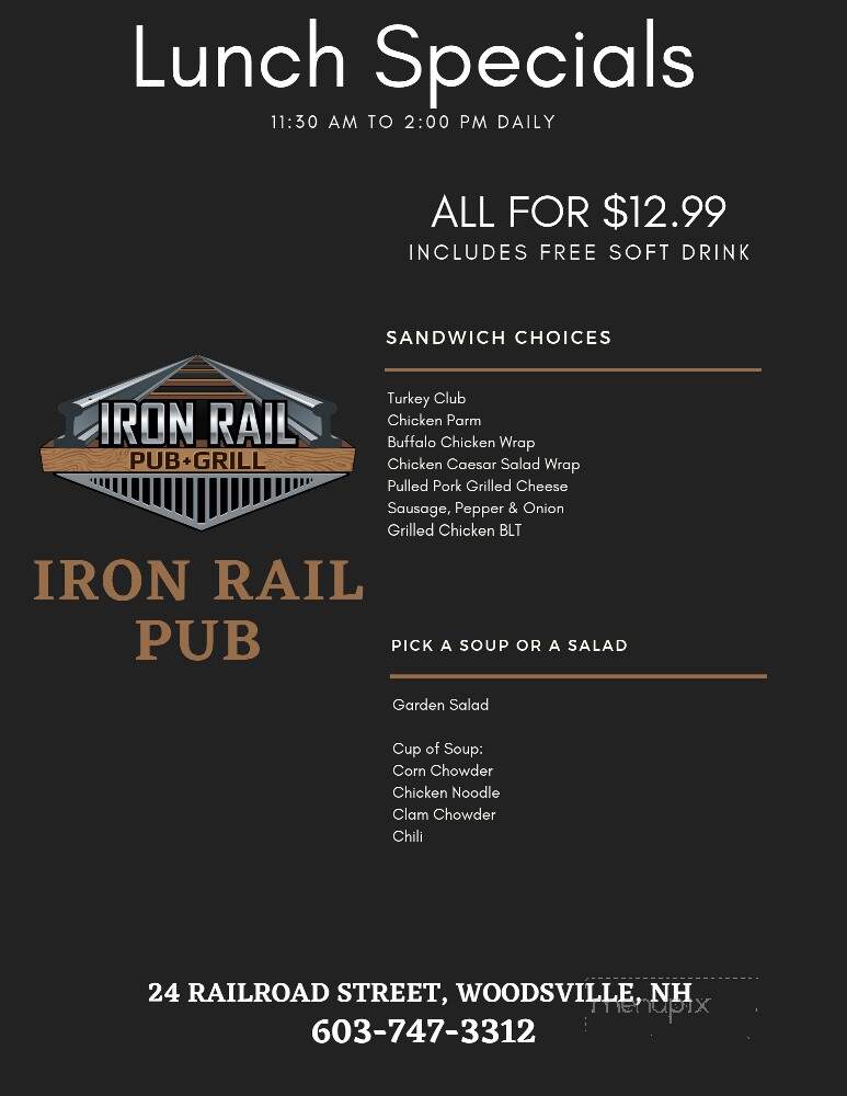 Iron Rail Pub & Grill - Woodsville, NH menu_pic