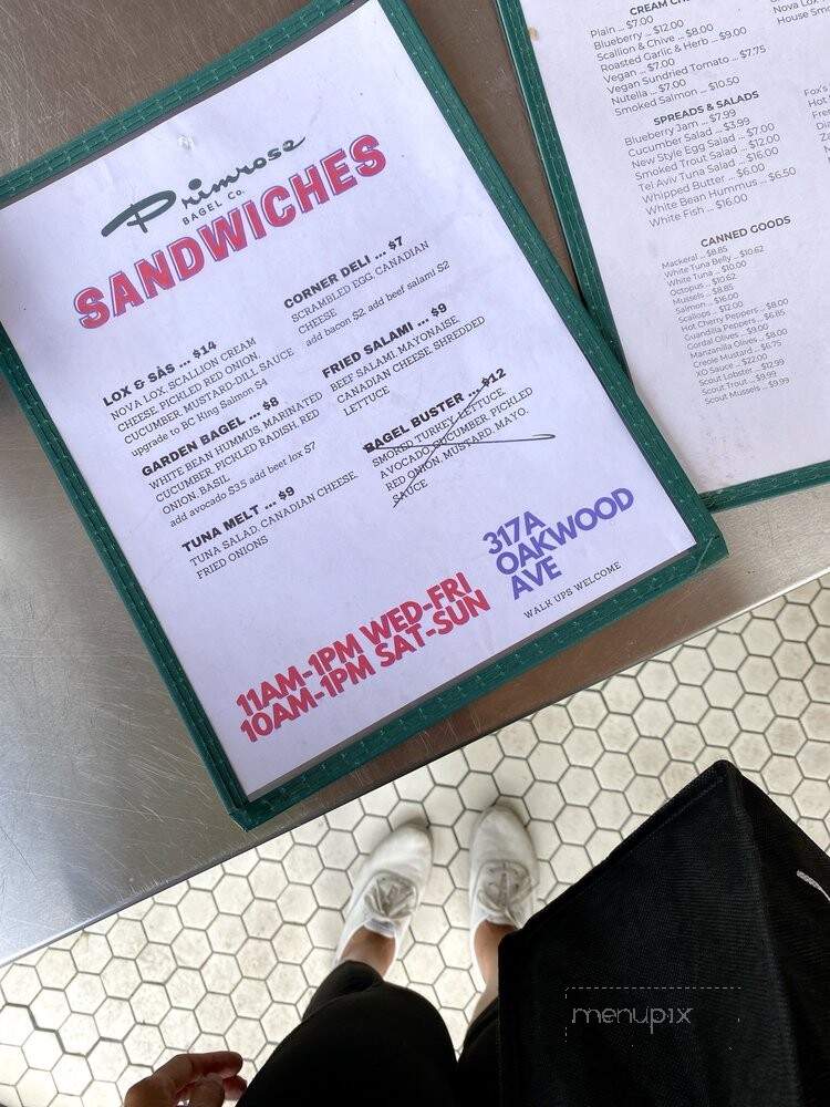 Primrose Bagel Company - Toronto, ON menu_pic
