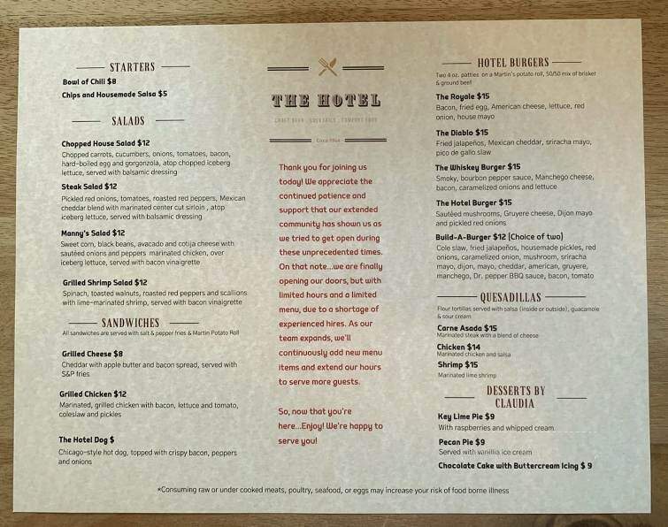 The Hotel & Rosa's Cantina - Sewickley, PA menu_pic