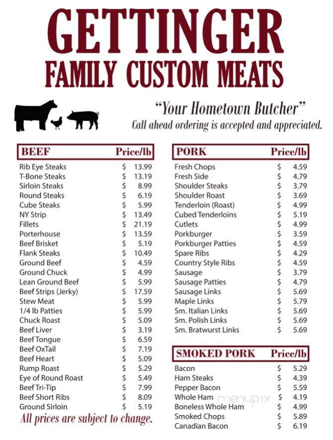 Gettinger Family Custom Meats - New Palestine, IN menu_pic