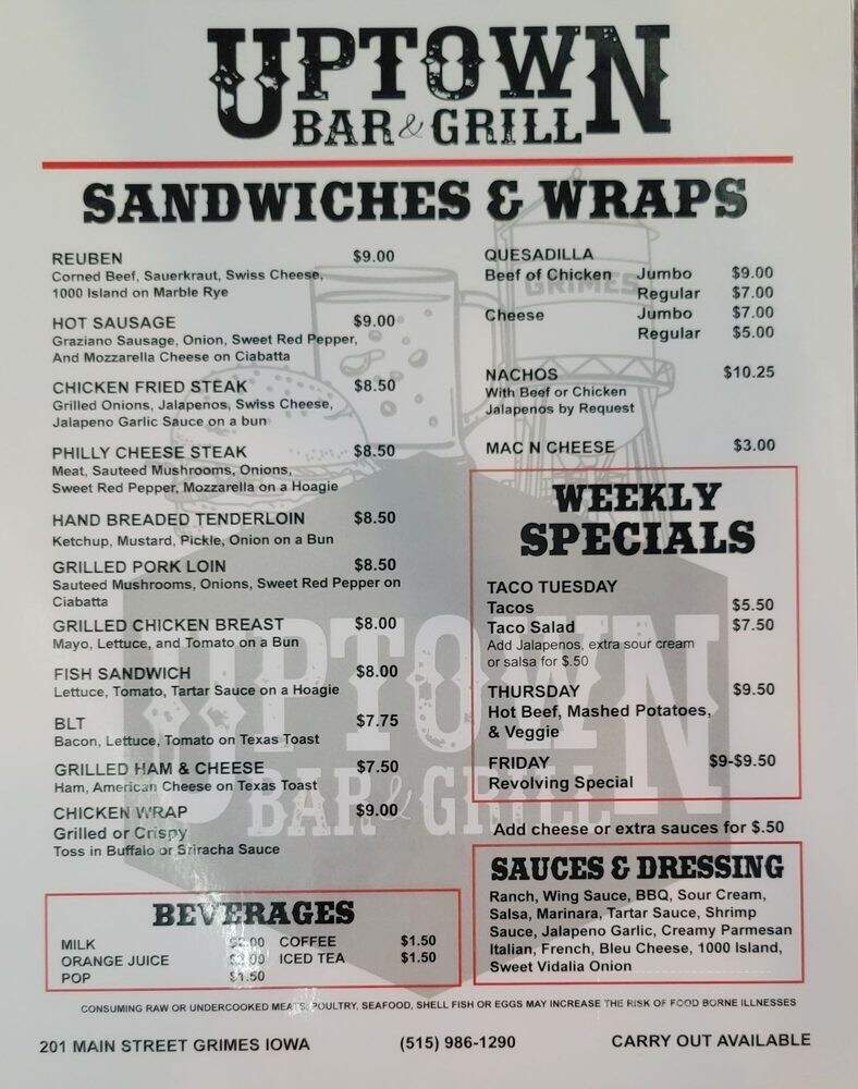 Uptown Bar and Grill - Grimes, IA menu_pic