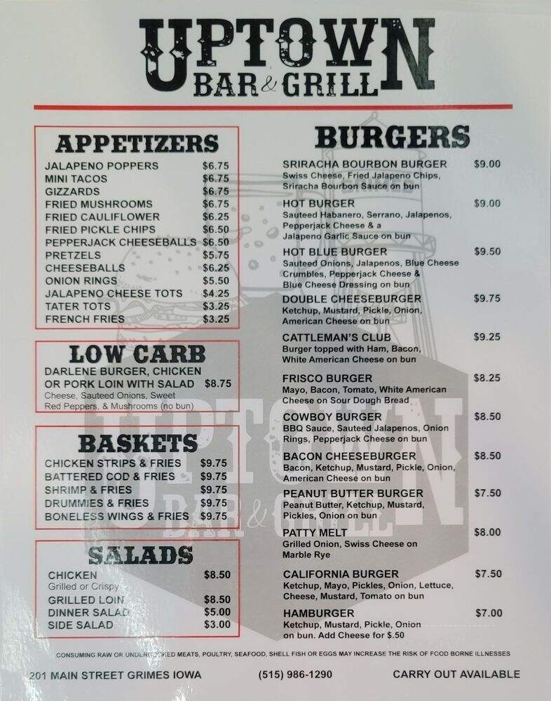 Uptown Bar and Grill - Grimes, IA menu_pic