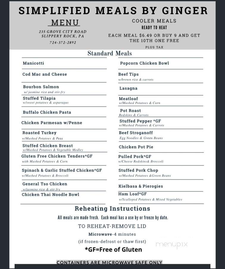 Simplified Meals by Ginger - Slippery Rock, PA menu_pic