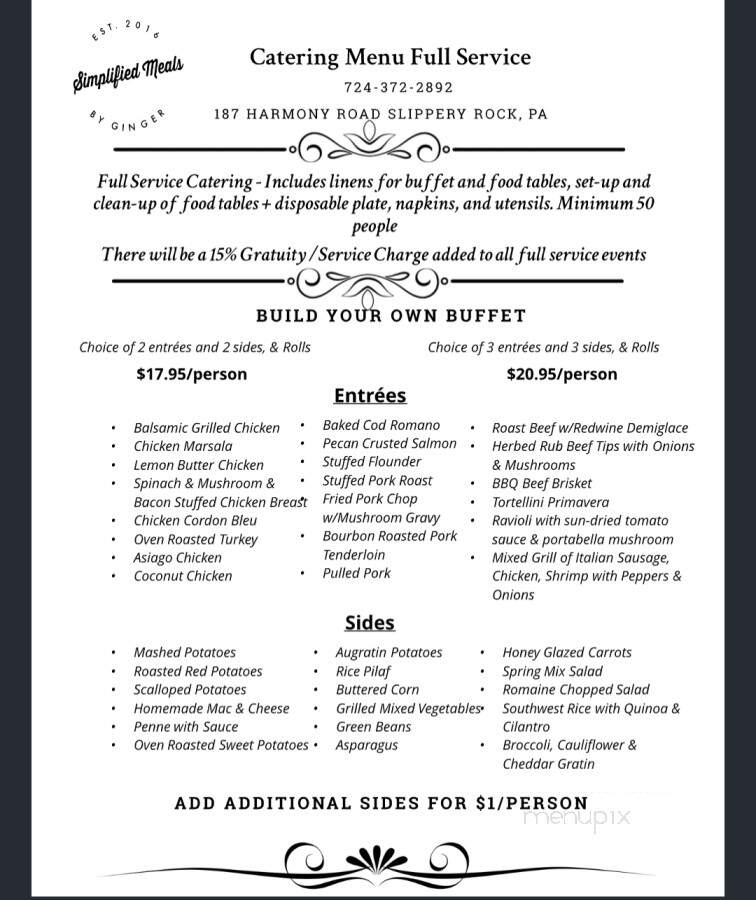 Simplified Meals by Ginger - Slippery Rock, PA menu_pic