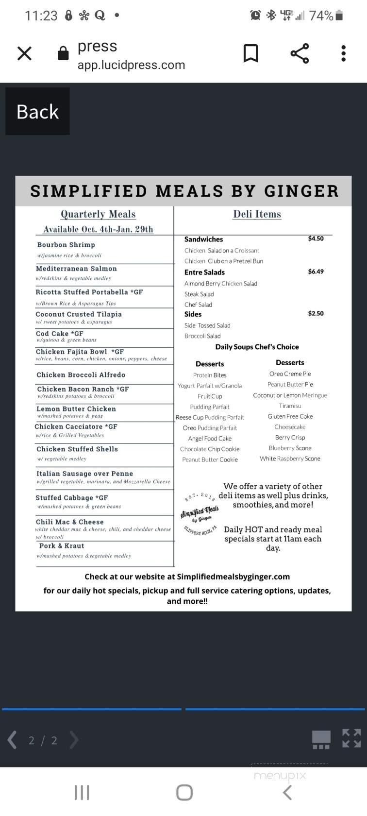Simplified Meals by Ginger - Slippery Rock, PA menu_pic