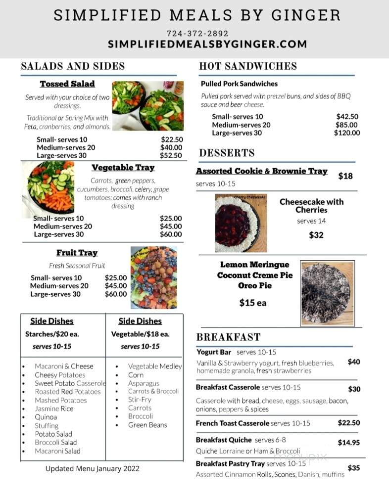 Simplified Meals by Ginger - Slippery Rock, PA menu_pic