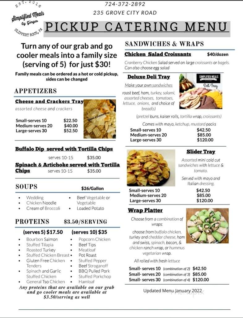 Simplified Meals by Ginger - Slippery Rock, PA menu_pic