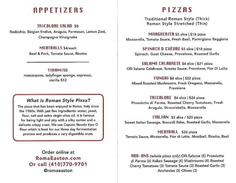 Roma Alla Pala - Easton, MD menu_pic
