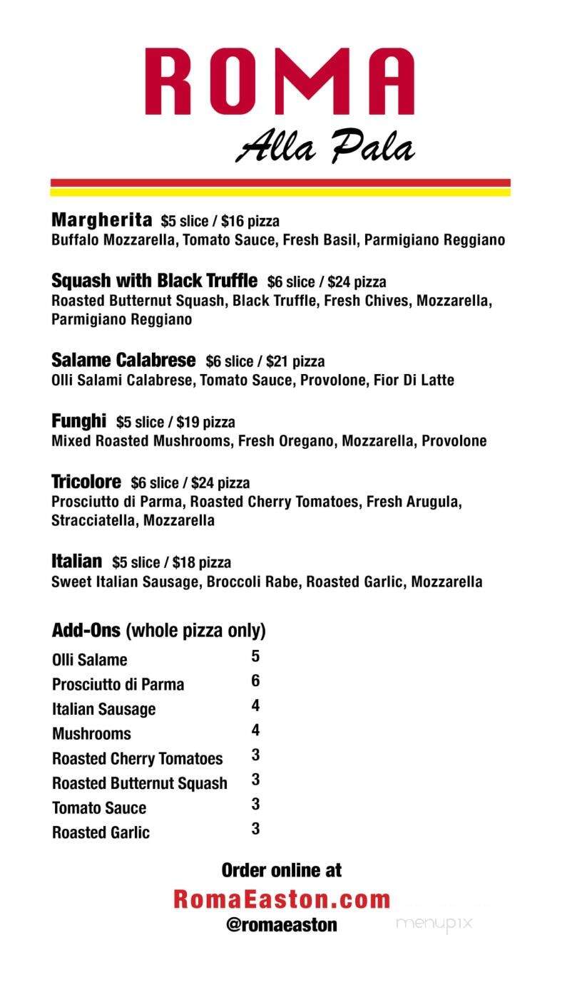 Roma Alla Pala - Easton, MD menu_pic