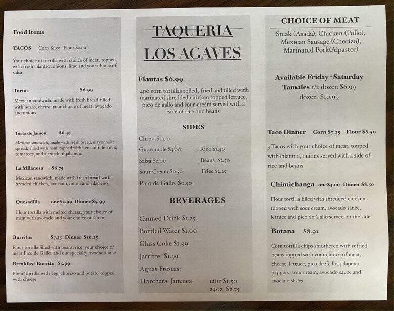 Taqueria Los Agave's - Taylor, MI menu_pic