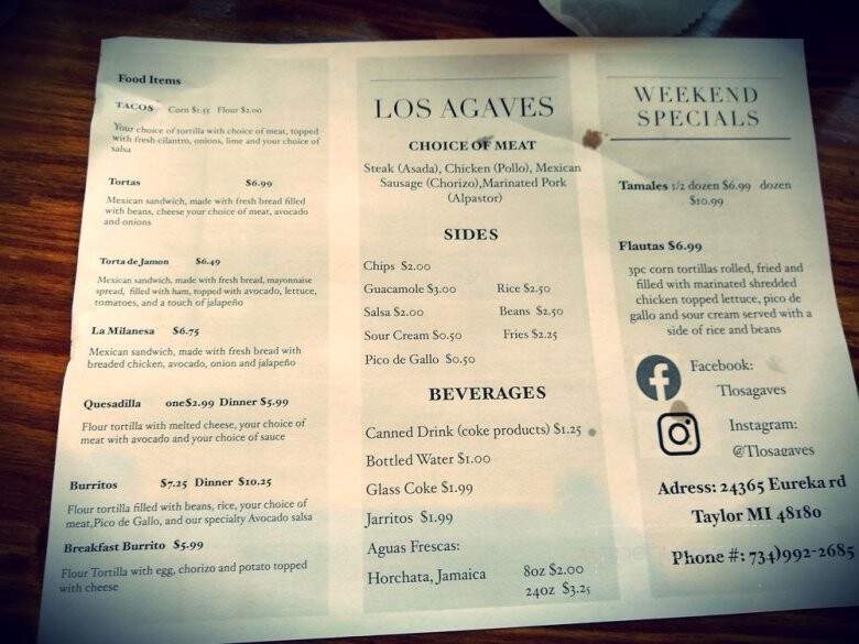 Taqueria Los Agave's - Taylor, MI menu_pic