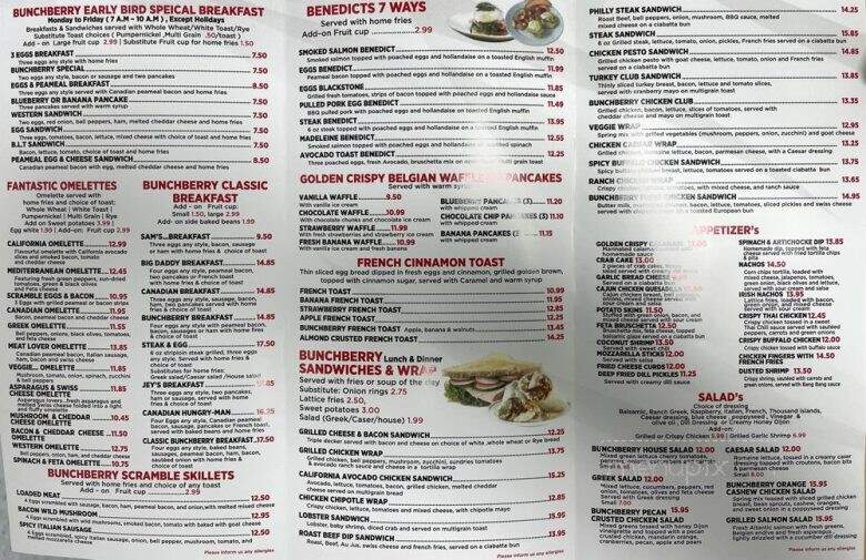 Bunchberry Diner - Aurora, ON menu_pic