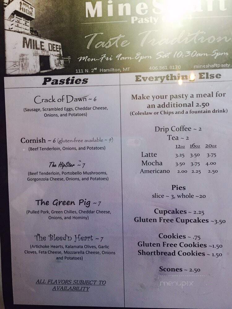 Mineshaft Pasty - Hamilton, MT menu_pic