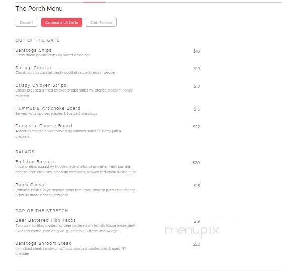 The Porch - Saratoga Springs, NY menu_pic