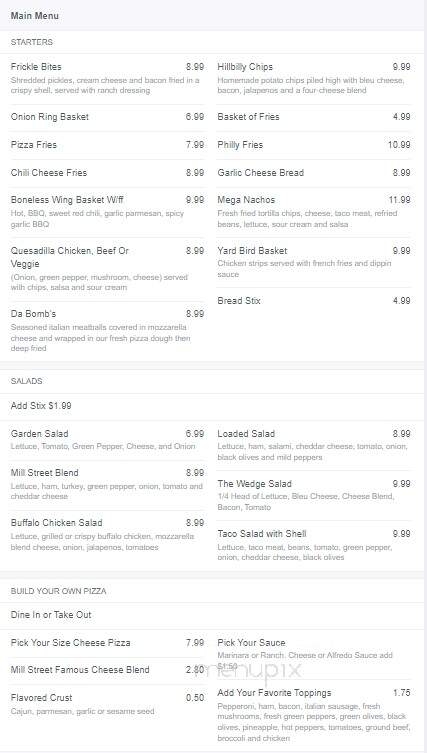 Mill Street Pizza - Vanderbilt, MI menu_pic