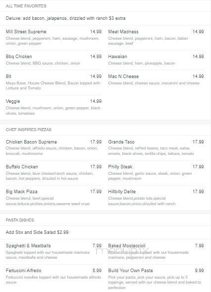 Mill Street Pizza - Vanderbilt, MI menu_pic