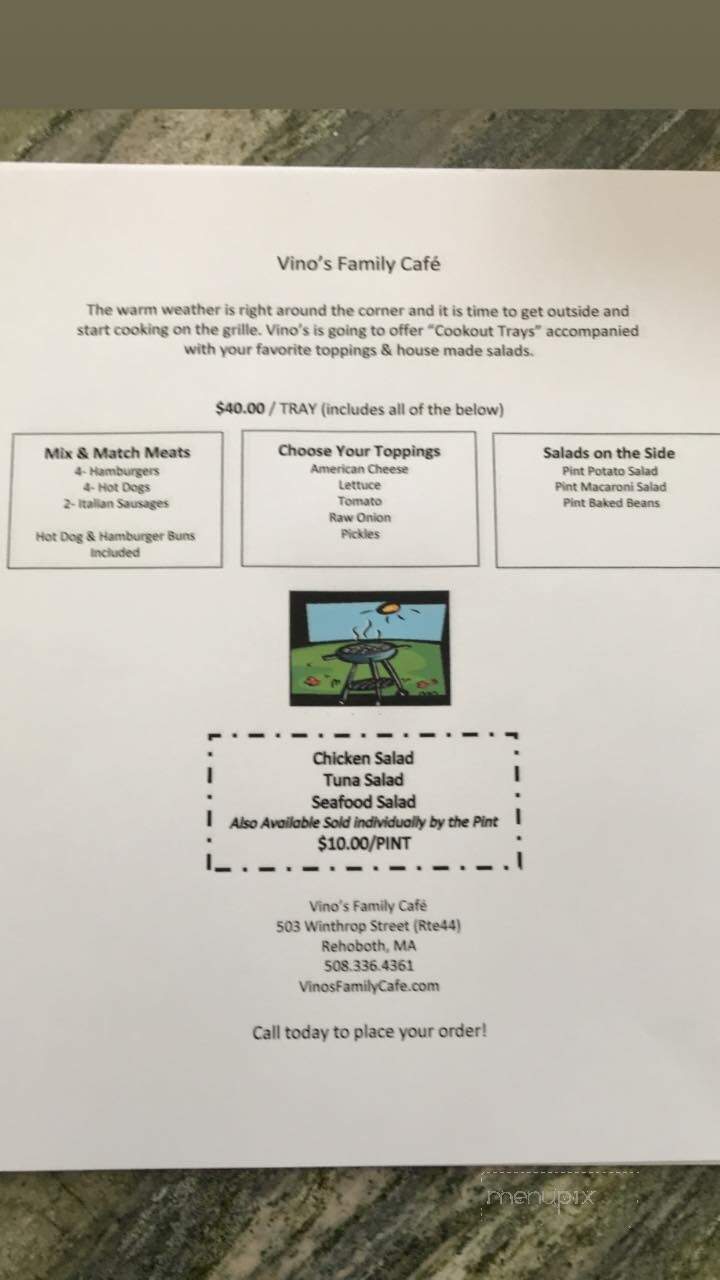 Vino's Family Cafe - Rehoboth, MA menu_pic