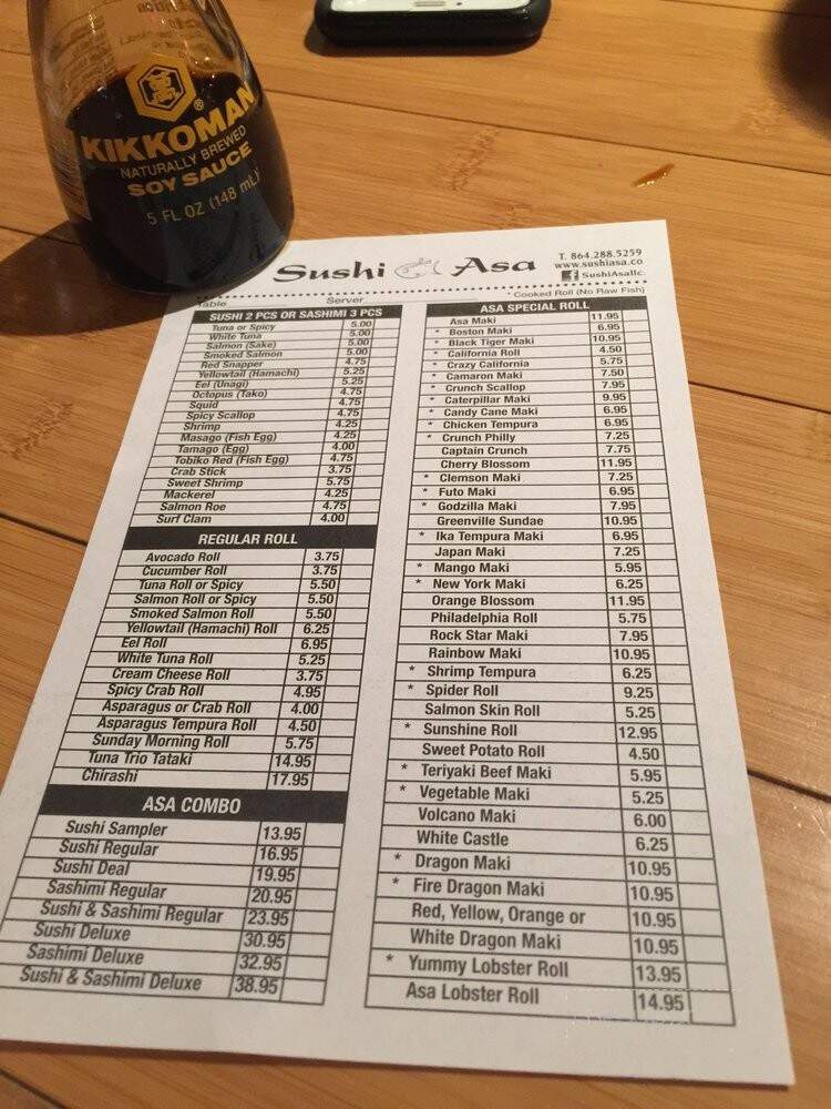 Sushi Asa - Greenville, SC menu_pic