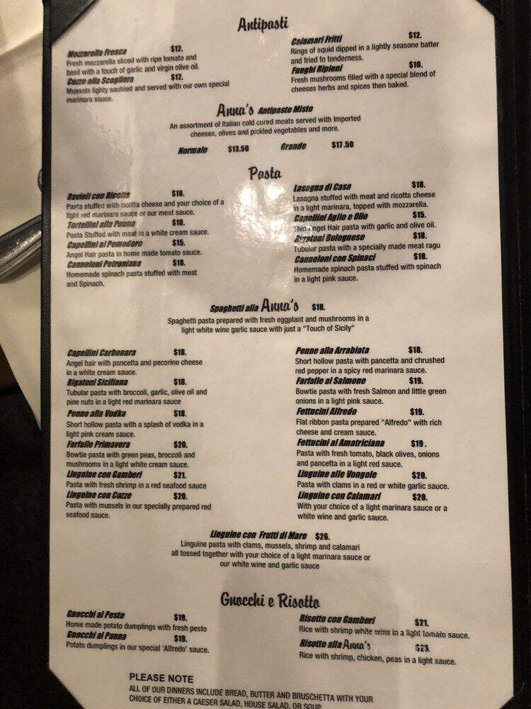 Anna's Trattoria Italian - Daytona Beach, FL menu_pic