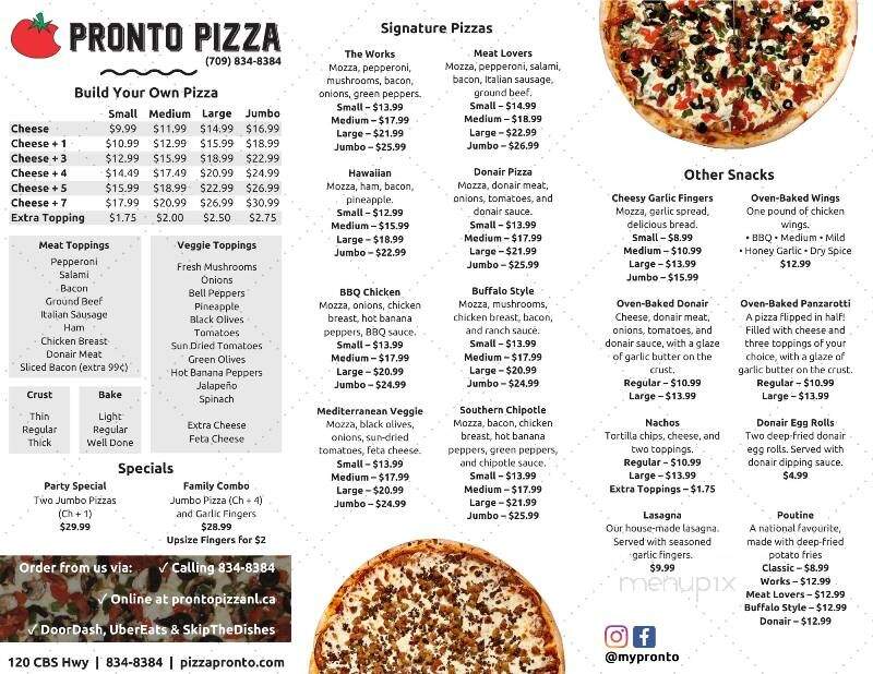 Pronto Pizza - Manuels, NL menu_pic
