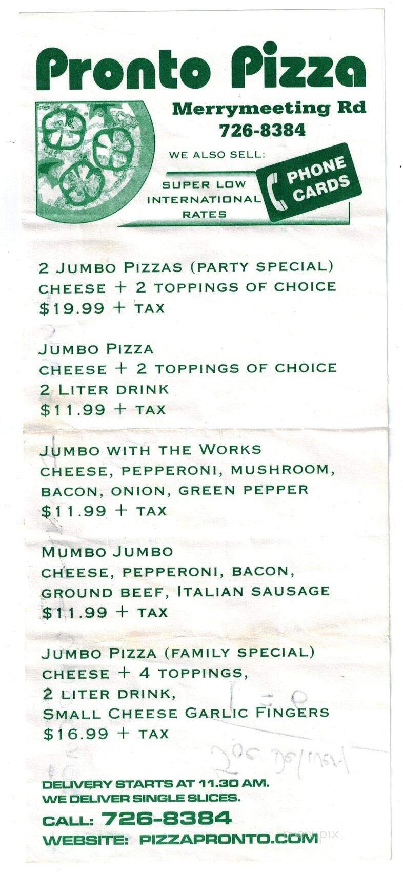 Pronto Pizza - Manuels, NL menu_pic