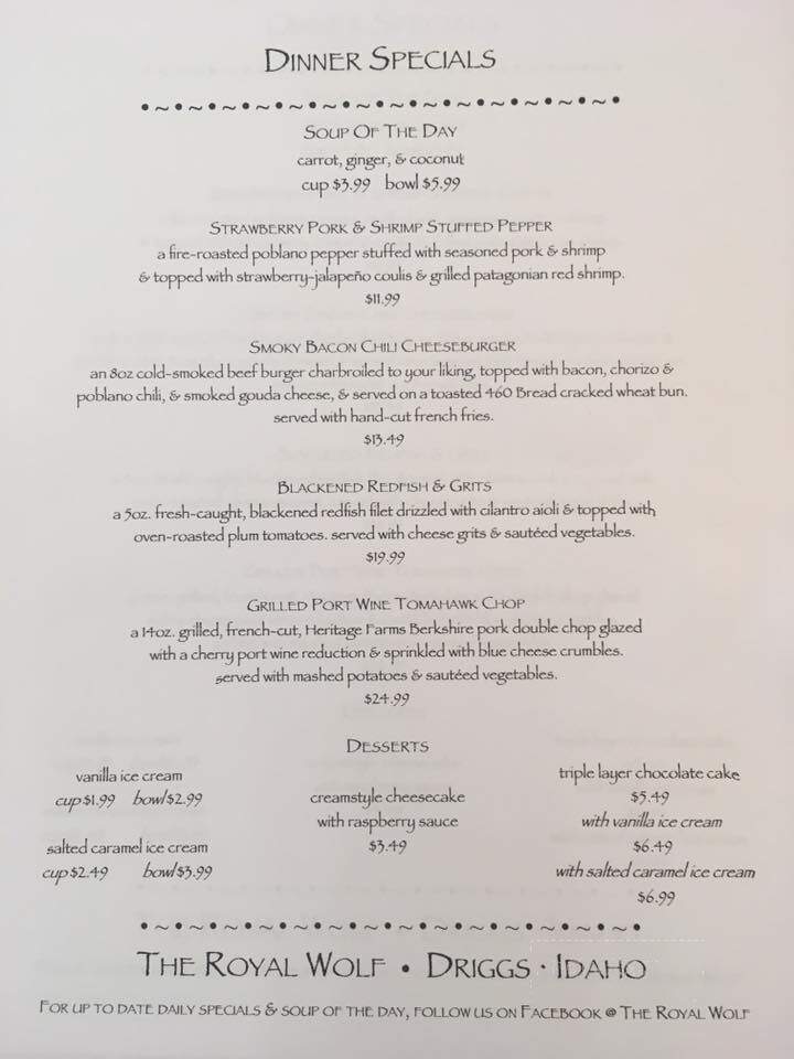 Royal Wolf - Driggs, ID menu_pic