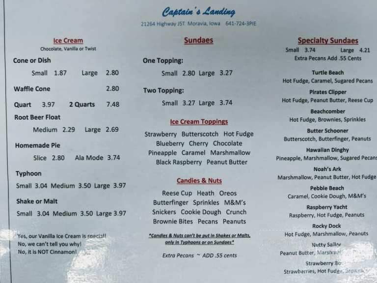 Captain's Landing - Moravia, IA menu_pic