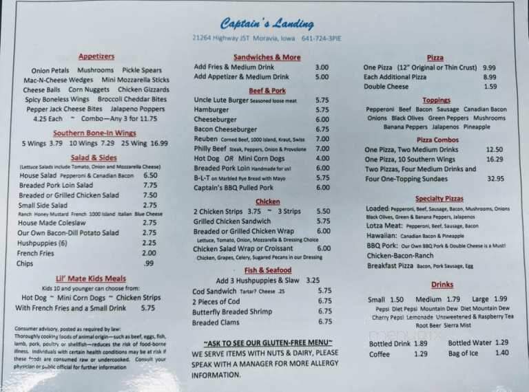 Captain's Landing - Moravia, IA menu_pic
