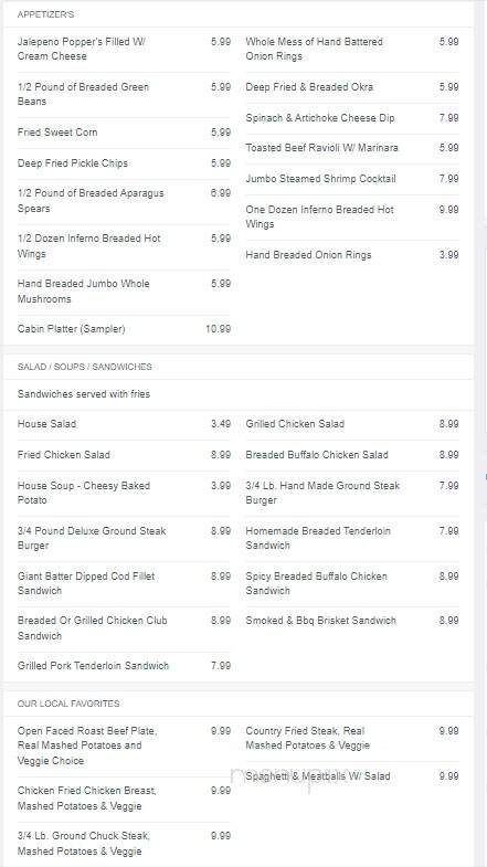 Rustic Oak Cabin Restaurant - Perry, MO menu_pic