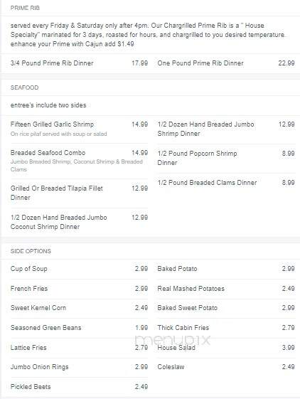 Rustic Oak Cabin Restaurant - Perry, MO menu_pic