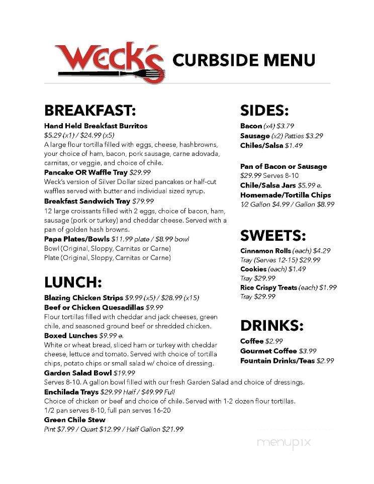 Wecks Restaurant - Albuquerque, NM menu_pic
