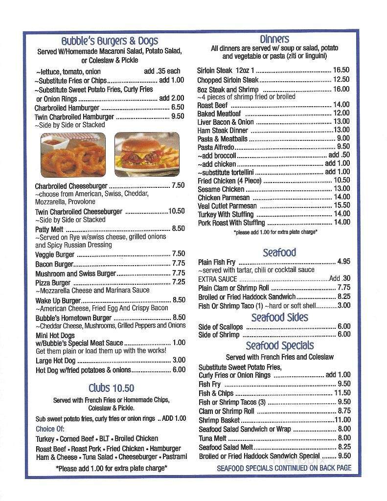 Bubbles Restaurant - Mechanicville, NY menu_pic