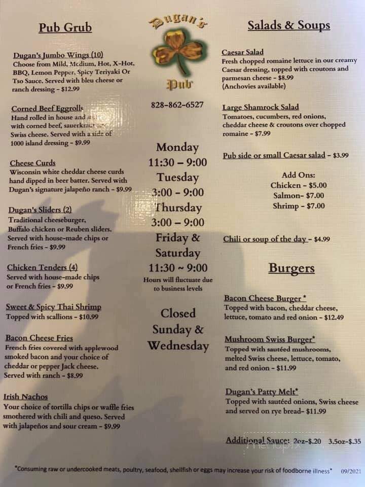 Dugan's Pub - Brevard, NC menu_pic