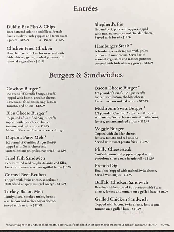 Dugan's Pub - Brevard, NC menu_pic