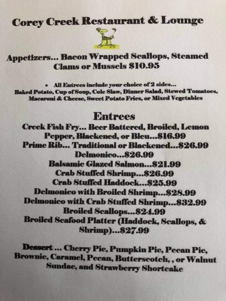 Corey Creek Golf Club - Mansfield, PA menu_pic