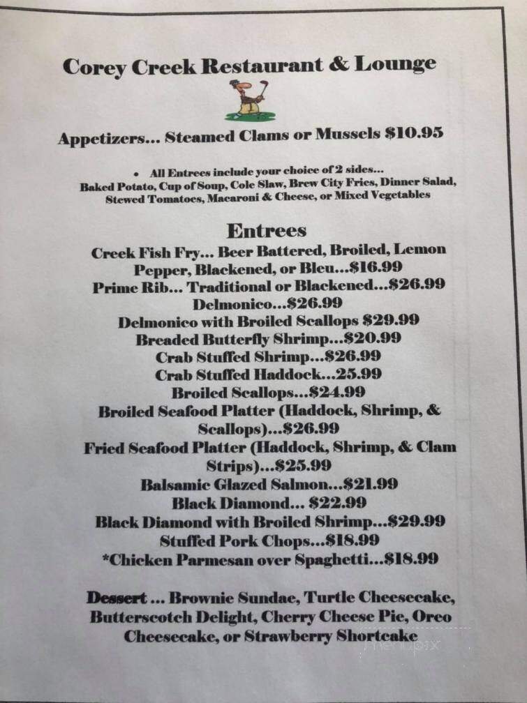 Corey Creek Golf Club - Mansfield, PA menu_pic