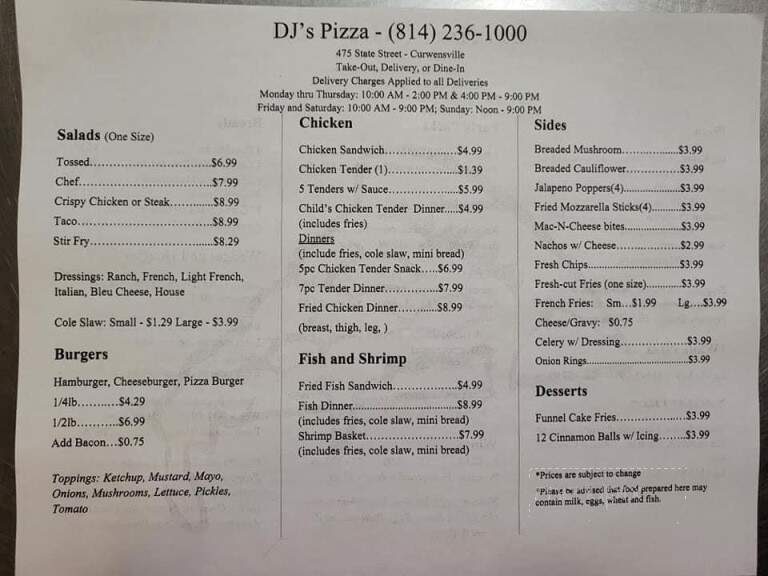 Dj's Pizza - Curwensville, PA menu_pic