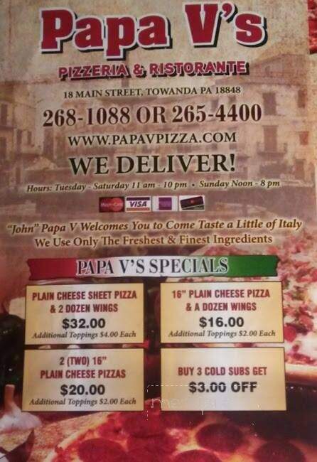 Papa V Pizzeria - Towanda, PA menu_pic